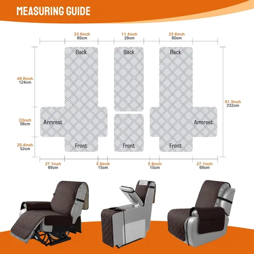 Vista 2 de VANSOFY Funda reclinable 100% impermeable con consola (chocolate) y fundas de sofá reclinable (chocolate, 3 plazas)