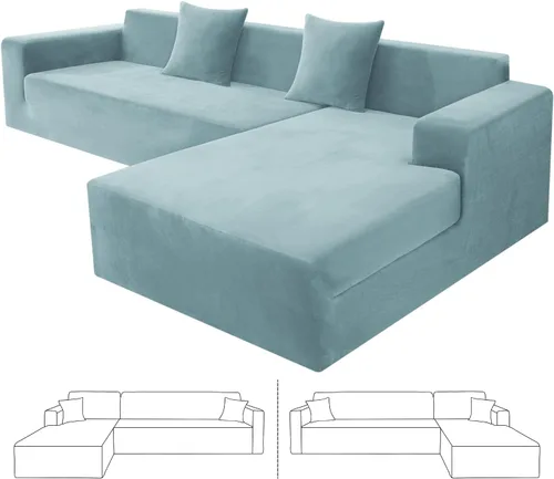 Vista 16 de ZNSAYOTX Fundas para sofá modular de terciopelo suave, fundas de felpa de lujo con parte inferior elástica para sofá modular en forma de L, 2