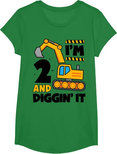 Vista 17 de Kids 2 Two and Digging It 2nd Birthday Boy Construction Excavator T-Shirt, Gris Gris Oscuro