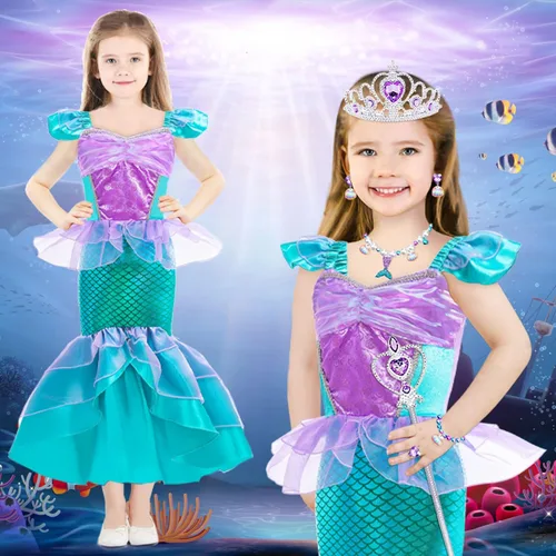 Vista 3 de Oskiner Disfraz de sirena para niñas, vestido de sirena para niñas y niños