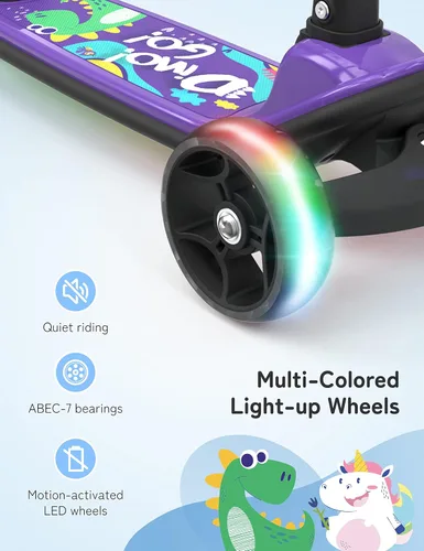Vista 4 de besrey Patinete para niños de 2 a 10 años, scooter de 3 ruedas para niños con altura ajustable, scooter plegable para niños con ruedas de luz LED