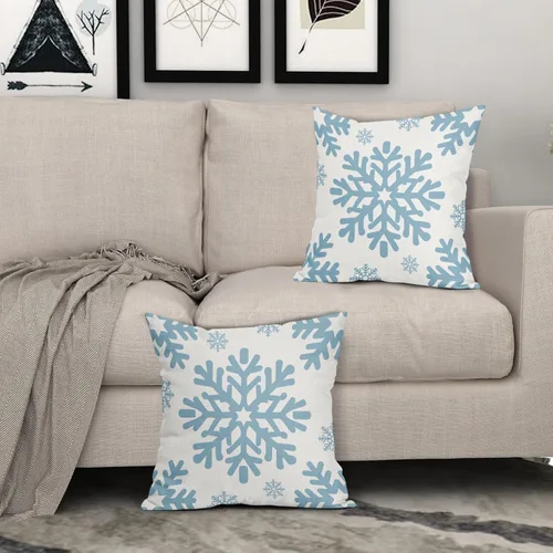 Vista 108 de Fundas de almohada decorativas de Navidad negras 40x40 cm con copos de nieve blancos de Navidad, juego de 2, temática rústica de invierno