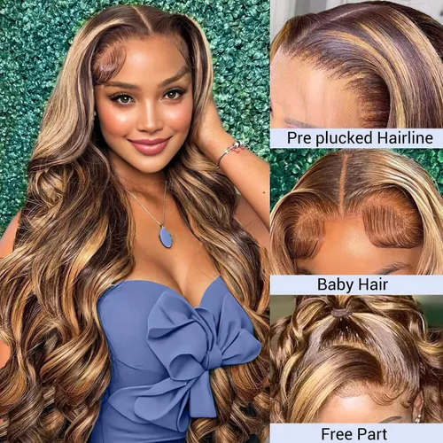 Vista 3 de 13x6 Honey Blonde Ombre Lace Front Wigs Human Hair Highlight Wig