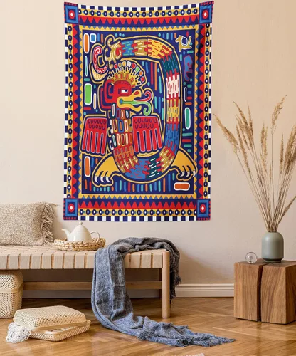Vista 52 de Lunarable Tapiz mexicano, tema de cultura latinoamericana, sombrero de paja, manta de serape de Maracas, decoración de tela para colgar en la pared