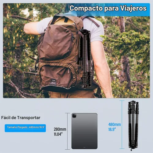 Vista 4 de SIRUI Traveler 7C Trípode para Cámara de 65.55 pulgadas Fibra de Carbono Trípode Arca con Cabezal de Bola Panorámica E-10 de 360° y Placa