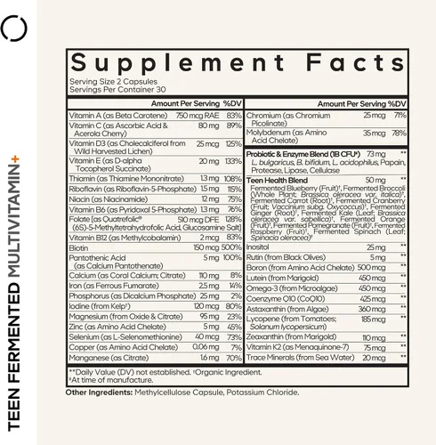Vista 2 de Suplemento Multivitamínico para Adolescentes Codeage – Vitaminas y Minerales Diarios para Chicos y Chicas Adolescentes – Fórmula Orgánica