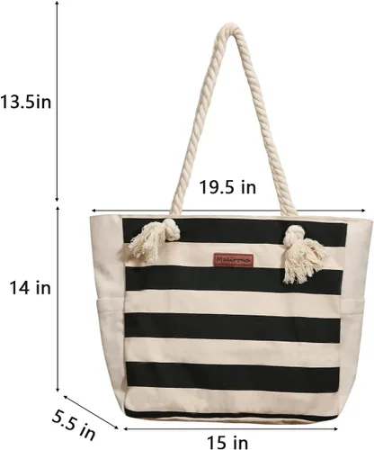 Vista 2 de Malirona Bolso grande de viaje a la playa con asa de cuerda de algodón, XL, Casual