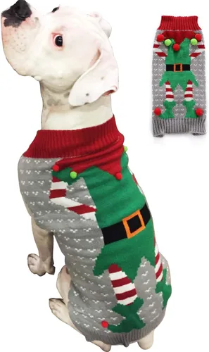 Vista 9 de Suéter festivo para mascota con diseño de reno Suéter para perro navideño Prendas tejidas cálidas para invierno par a mascotas, m Reno de dibujos