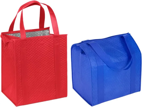 Vista 2 de Hannah Bolsa de compras inteligente aislada de gran capacidad y resistente, fuerte y reutilizable (paquete de 2, rojo y azul)