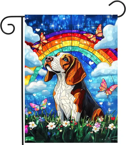 Vista 26 de Bandera floral de jardín Golden Retriever para jardín, banderas de bienvenida para exteriores de 12 x 18 pulgadas, bandera de perro de flores