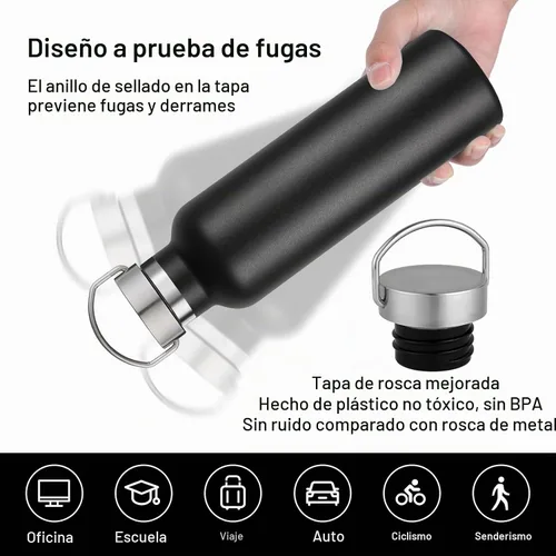 Vista 2 de Volhoply 24 onzas Botella de agua aislada con boca estándar con tapa de combinación de plástico y acero inoxidable, botellas de agua de 304 18/8