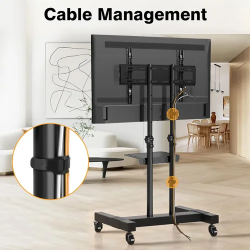 Vista 7 de TAVR Furniture - Soporte de TV móvil con ruedas, soporte de TV rodante con montaje en el suelo con ruedas bloqueables, altura ajustable para TV