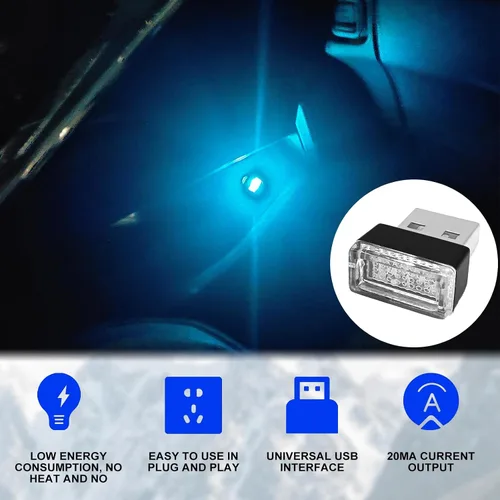 Vista 4 de 7 piezas USB LED lámpara de ambiente interior del coche, iluminación ambiental LED nocturna, mini luz USB, iluminación de decoración interior, luz