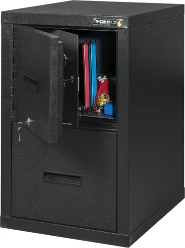 Vista 3 de FireKing® FireShield - Archivador vertical de 22 pulgadas D con 1 cajón y caja fuerte, metal, piedra negra