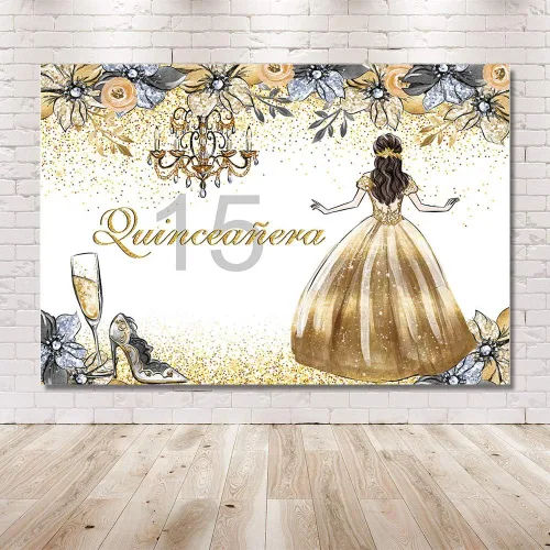 Vista 6 de MEHOFOTO - Fondo de cabina de estudio fotográfico de quinceañera de quinceañera con purpurina dorada y plateada floral dulce 15 membrillo niña años