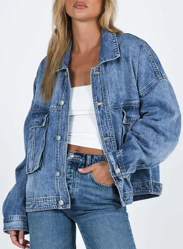Vista 2 de Sidefeel Chaqueta vaquera larga elástica de gran tamaño para mujer