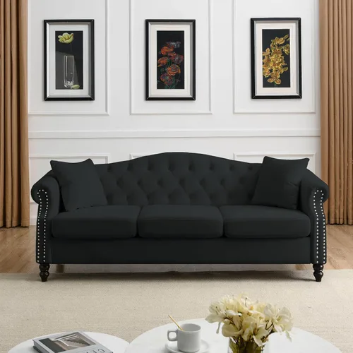 Vista 22 de Juego de Sofá Combinado de Terciopelo Chesterfield de 2 Piezas para Sala de Estar, Sofá de 3 Plazas y Loveseat con Tapizado Capitoné con 4
