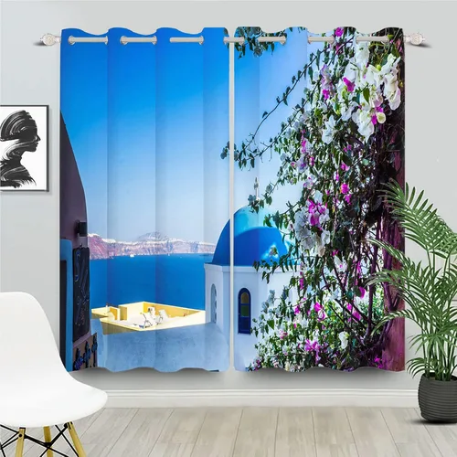 Vista 51 de Cortinas japonesas con pintura de tinta, monte Fuji, sol rojo, puesta de sol, hojas de bambú, cortinas de ventana para dormitorio, sala de estar