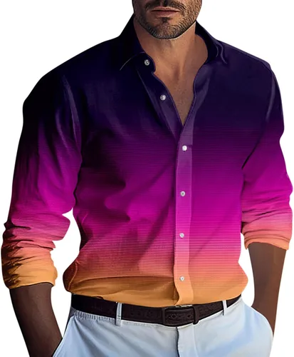 Vista 14 de Ymosrh Camisas de manga larga para hombre, color degradado, con botones, casual, formal, para boda, graduación, tallas M-3XL