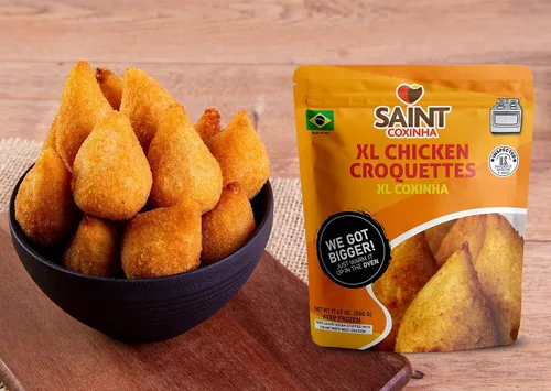 Vista 3 de Coxinhas XL 2 paquetes (5 unidades cada paquete) Croquetas de pollo brasileñas XL - The Perfect Snack (sin ensuciar) - Coxinha brasileña