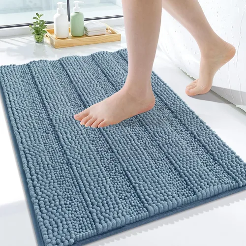 Vista 234 de Grandaily Alfombras de baño de felpilla a rayas de 24 x 16 pulgadas, extra gruesas y suaves, absorbentes, parte trasera de goma, alfombra de ducha