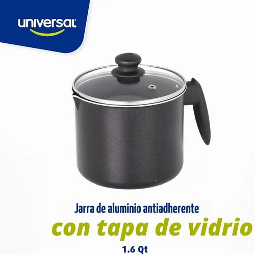 Vista 2 de Universal Jarra de leche antiadherente (51 onzas - 1.6 cuartos de galón) con tapa de vidrio, jarra de espuma de aluminio