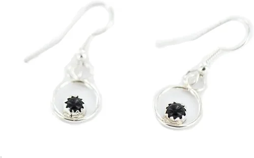 Vista 2 de $90Tag Pendientes de plata certificada Navajo Natural Onyx cuelgan nativos americanos 27226-6 Hecho por Loma Siiva, Metal Piedra, Ónix