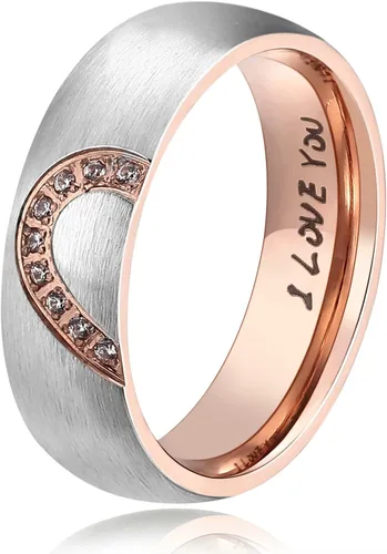Vista 2 de ANAZOZ Anillo de promesa de corazón de amor real para parejas, de acero inoxidable, anillo superior, 0.236in
