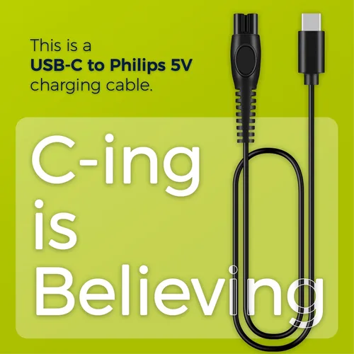 Vista 2 de Cable de carga USB-C de 5 V compatible con los modelos de afeitadora Philips Norelco - QP2724, QP1924, QP4530, QP2834, QP4631, X3001, MG5910