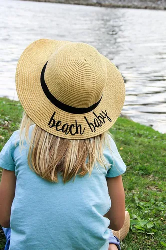 Vista 5 de Funky Junque Sombrero de sol para niñas, diseño cursivo bordado, ajustable, para playa
