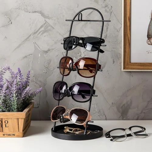 Vista 2 de MyGift Soporte de exhibición moderno de las gafas de sol de 5 niveles del metal negro con la bandeja de la joyería, tenedor al por menor