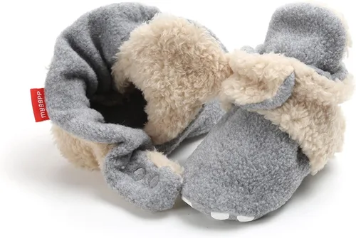 Vista 9 de EnJoCho Pantuflas de forro polar para niñas recién nacidas y niños con suela suave antideslizantes para primeros caminos gris 12-18 meses