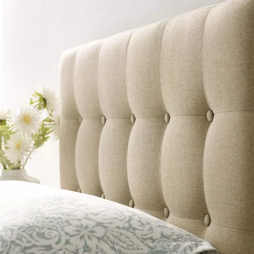 Vista 3 de Modway Emily - Cabecera individual tapizada con botones de tela de lino beige