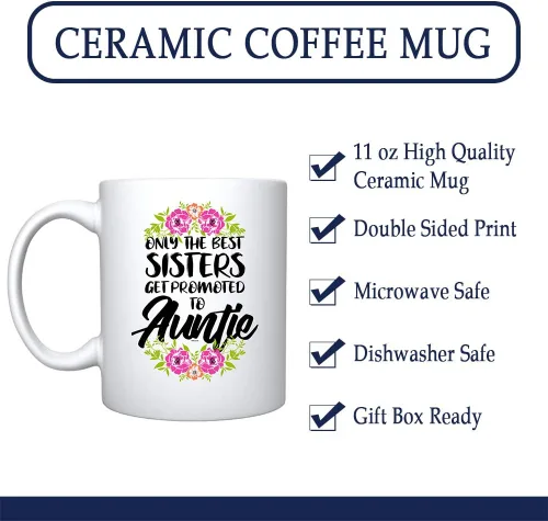 Vista 3 de Veracco Taza de café de cerámica con texto en inglés "Only The Best Sisters Get Promoted to Auntie Surprise" para anuncio de embarazo, regalo