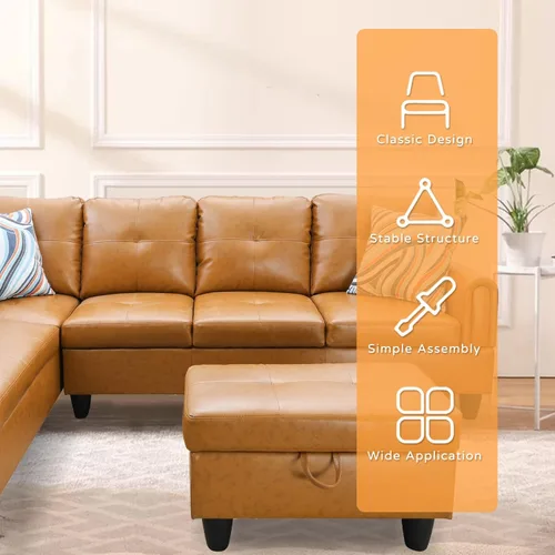 Vista 6 de A Ainehome Sofá seccional de sala de estar, juego de muebles de 97 pulgadas de ancho en forma de L, sofá pequeño para espacio pequeño, sofá de cuero