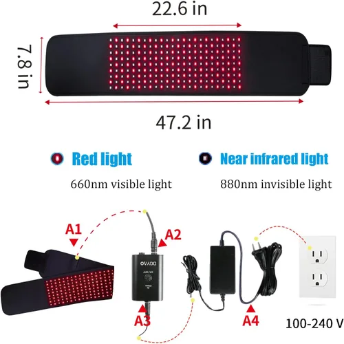 Vista 5 de Dispositivos de terapia de luz roja y luz infrarroja cercana al 2020, almohadillas grandes para cinturón de alivio del dolor, dispositivo aprobado
