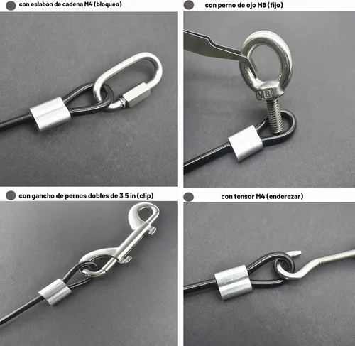 Vista 5 de 10 piezas Cable de 2mm de 12 pulgadas Recubierto de Vinilo de Acero Inoxidable con Bucles Cable Corto Cuerda de Alambre Cordón con Candado Cadena