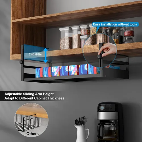 Vista 3 de AmonHouseware Paquete de 2 cestas organizadoras debajo del estante, almacenamiento ajustable debajo del gabinete, longitud del soporte colgante Negro