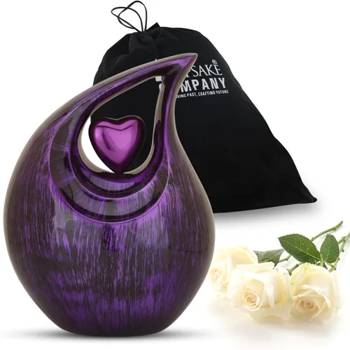 Vista 13 de Gran urna de lágrima negra con corazón plateado para cenizas humanas masculinas - Urnas para hombres y mujeres adultos - Urnas de cremación