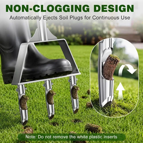 Vista 9 de Lawn Aerator Tool with Non-Clogging Hollow Tines for Clay Soil - Yellow