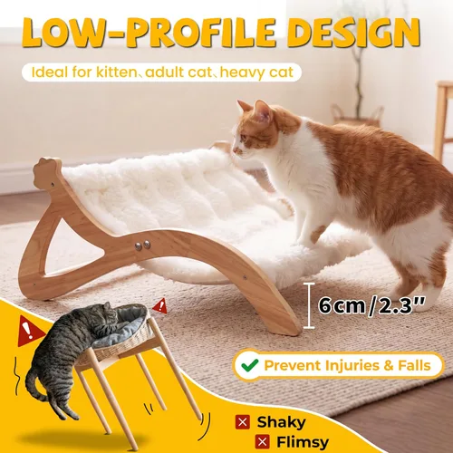 Vista 3 de Cama elevada para gatos de interior, bonita hamaca para gatos en forma de pata, con cómodo cojín lavable, muebles de madera maciza para mascotas