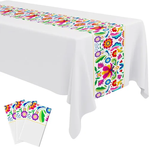 Vista 7 de Oudain 3 piezas de mantel de fiesta de 108 x 54 pulgadas, mantel de plástico mexicano impermeable, mantel desechable para noche de tacos, fiesta