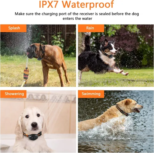 Vista 5 de Collar de entrenamiento para perros, collar de choque para perros IPX7 impermeable con control remoto de alcance de 1300 pies, 3 modos de Naranja