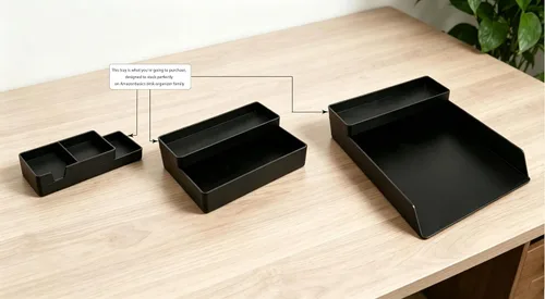 Vista 7 de Amazon Basics Organizador de escritorio rectangular de plástico, bandeja de accesorios de media altura, 9.4" x 3.3" x 1", negro