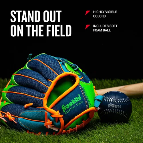 Vista 4 de Franklin Sports Guantes Meshtek + pelota para niños Púrpura/Rosa/Amarillo