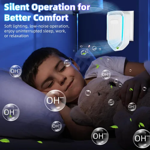 Vista 5 de Purificadores de aire enchufables mejorados, eliminador de olores para el hogar con generador de iones negativos, ionizadores de aire para ácaros