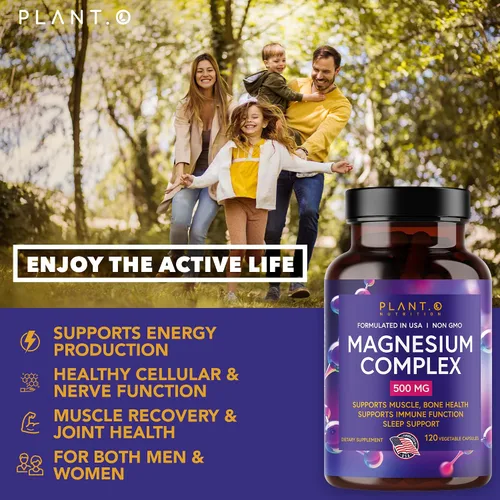 Vista 4 de Plant.O Suplemento de magnesio premium [óxido vegano y citrato, 500 mg] Complejo de alta absorción para dormir, calmar, relajante muscular, energía