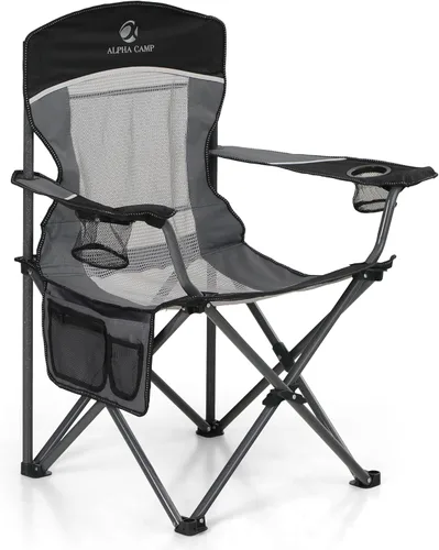 Vista 8 de LET'S CAMP Paquete de 2 sillas de campamento con respaldo de malla, portátil, plegable, resistente, para exteriores, 330 libras, silla de brazo Negro