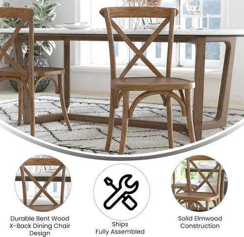 Vista 4 de Flash Furniture Advantage - Silla con respaldo en X natural oscuro raspado a mano Hand Stained Finish, Durable Construction, Commercial Use