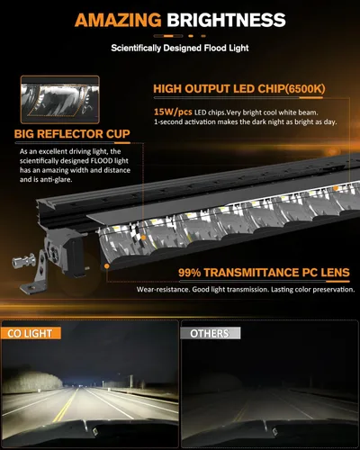 Vista 2 de Barra de luz LED sin remaches de 20 pulgadas con DRL verde, luz de conducción todoterreno, hasta 15,000 lúmenes, luz blanca de 6000 K, 1500 pies